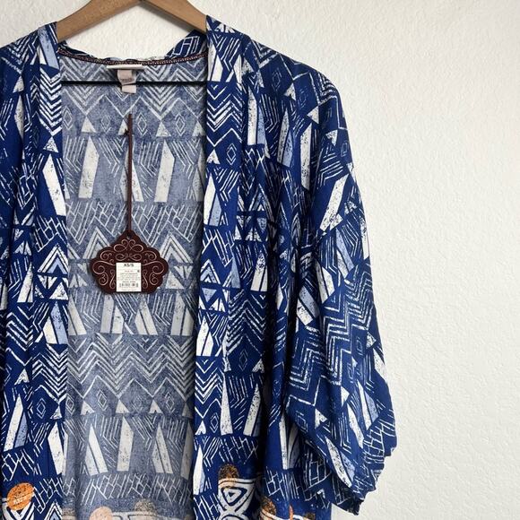KNOX ROSE WOMEN'S RAYON DUSTER KIMONO CARDIGAN BLUE PAISLEY XS SMALL NEW - Picture 8 of 8